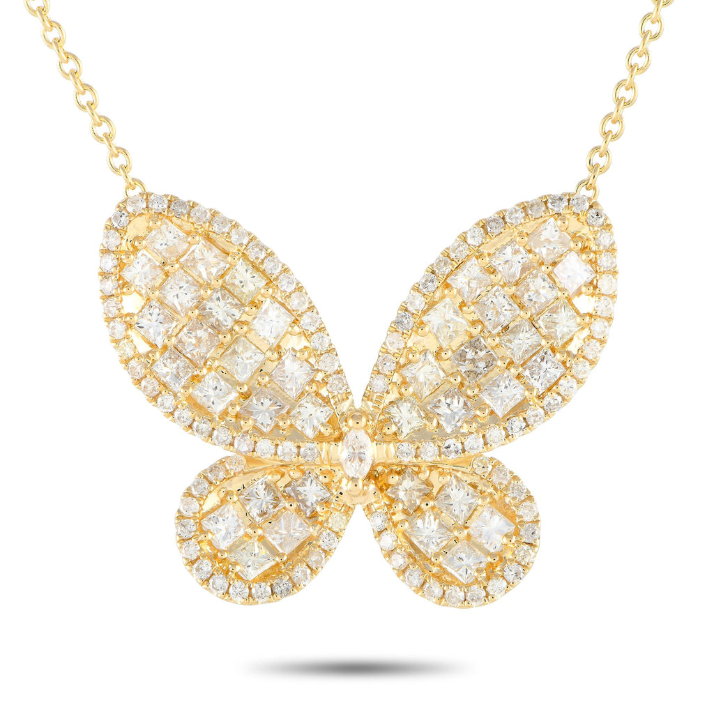 Exclusive 14K Yellow Gold 3.73ct Diamond Butterfly Necklace MF24-110623 – A butterfly pendant comes to life thanks to sparkli