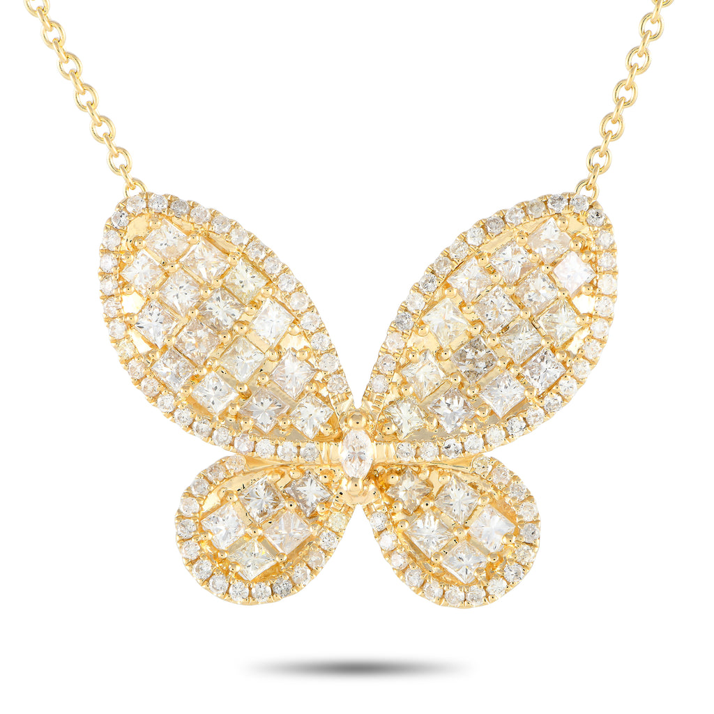 14K Yellow Gold 3.73ct Diamond Butterfly Necklace