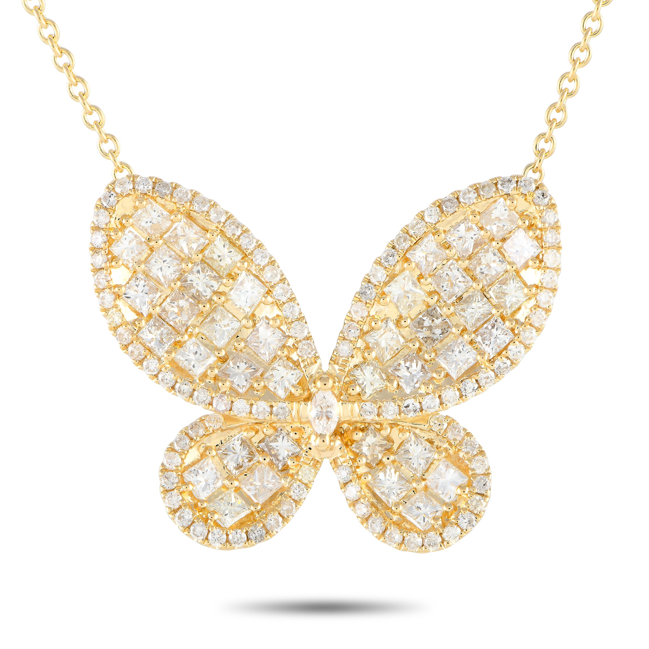 14K Yellow Gold 3.73ct Diamond Butterfly Necklace