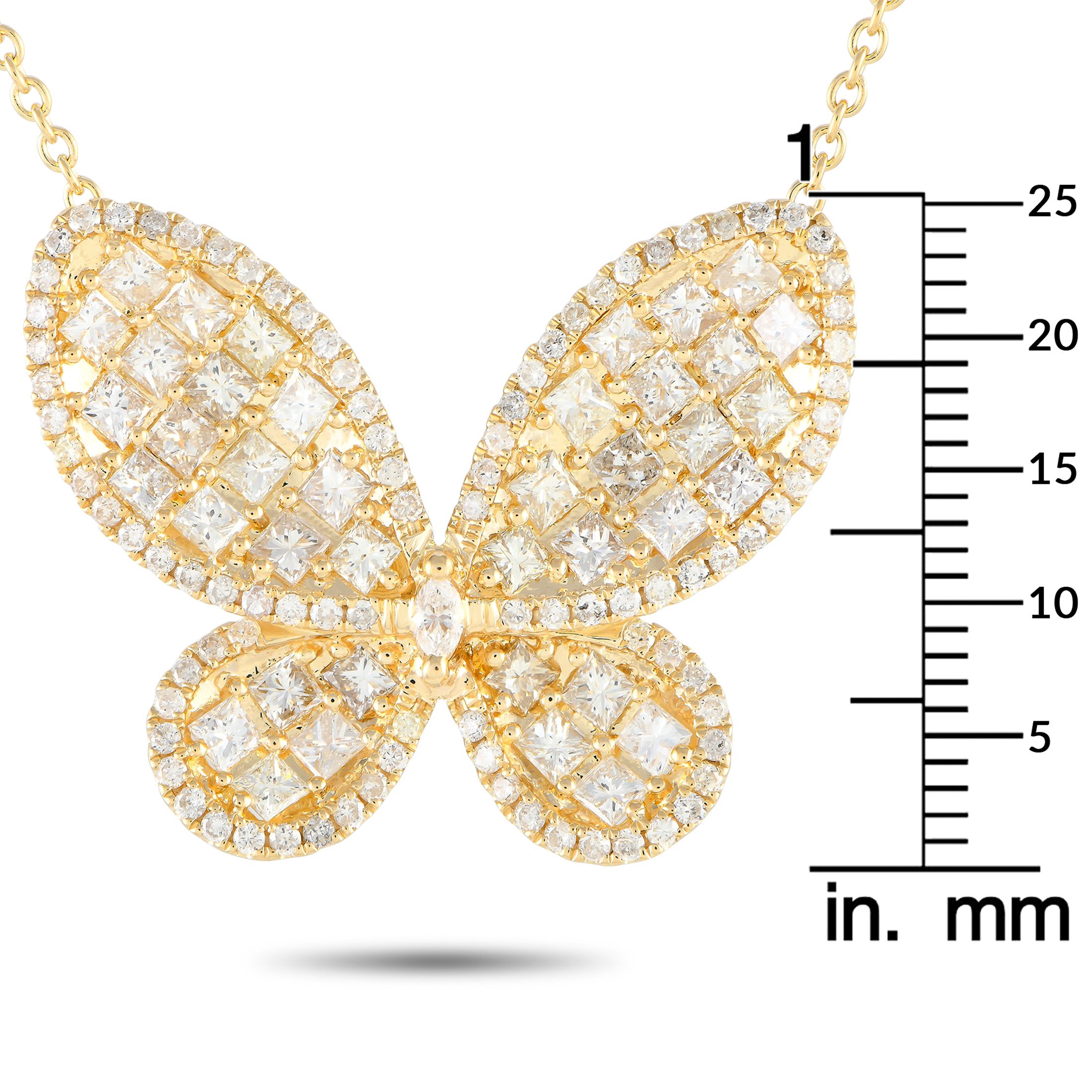 Exclusive 14K Yellow Gold 3.73ct Diamond Butterfly Necklace