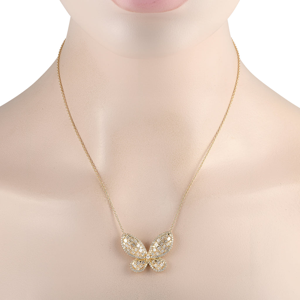 14K Yellow Gold 3.73ct Diamond Butterfly Necklace