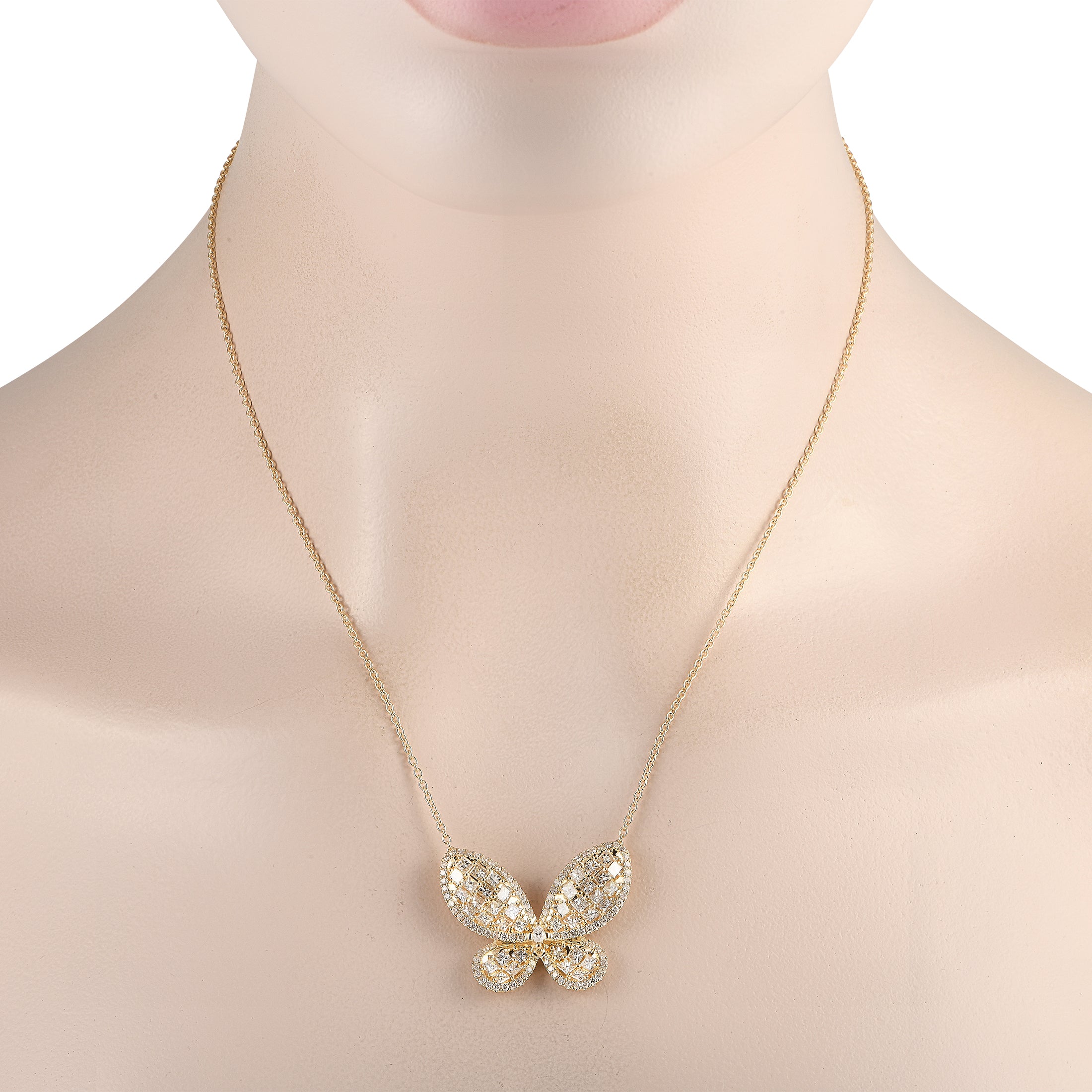 14K Yellow Gold 3.73ct Diamond Butterfly Necklace