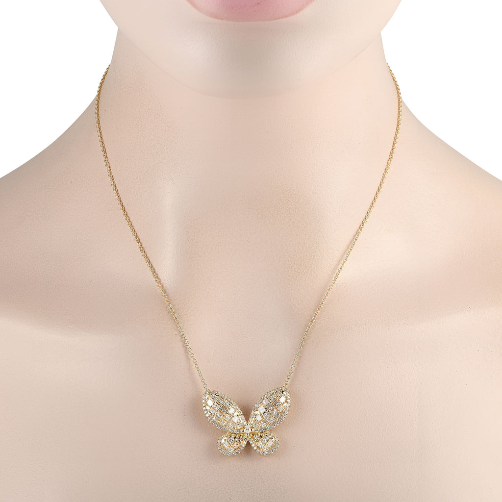 Exclusive 14K Yellow Gold 3.73ct Diamond Butterfly Necklace