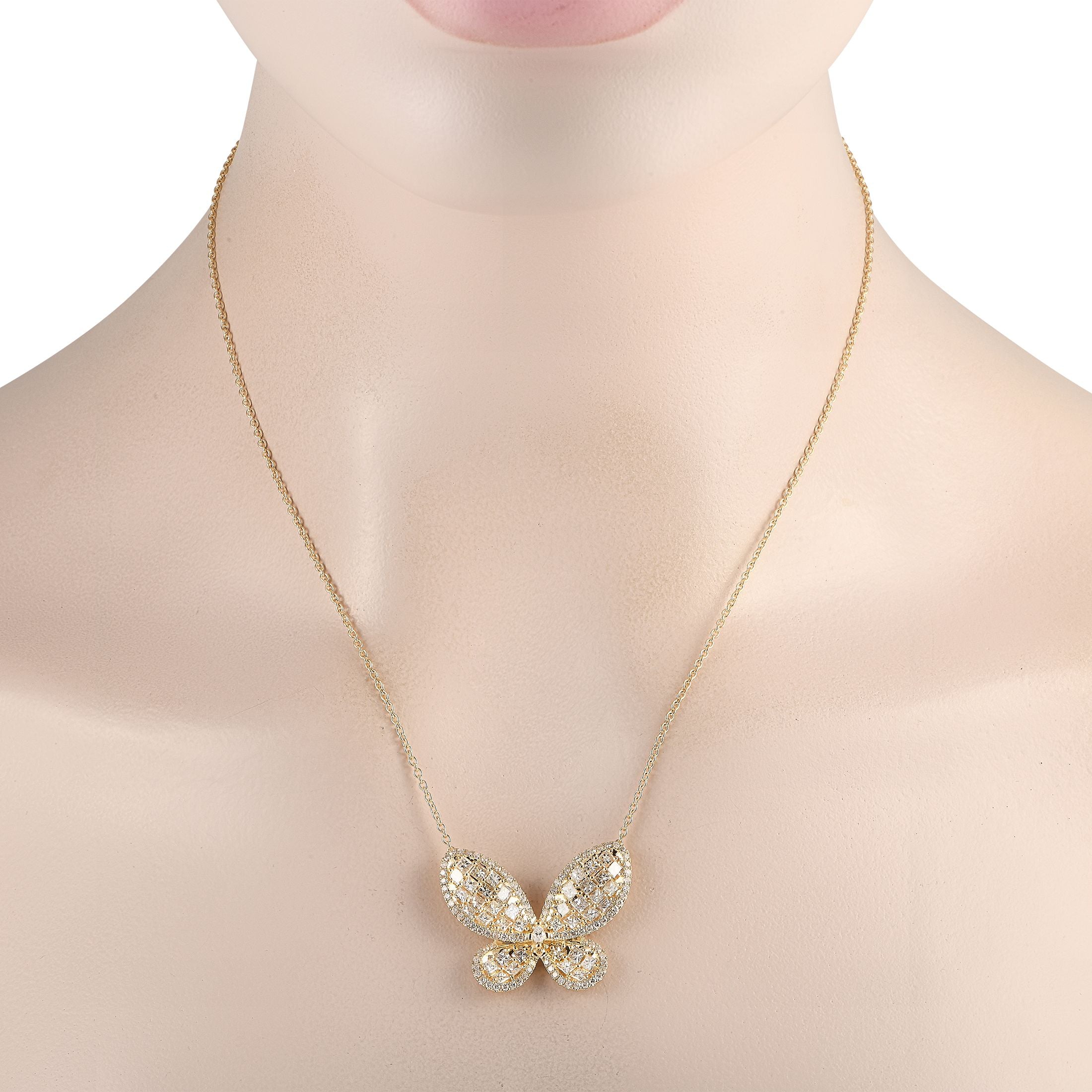 Exclusive 14K Yellow Gold 3.73ct Diamond Butterfly Necklace