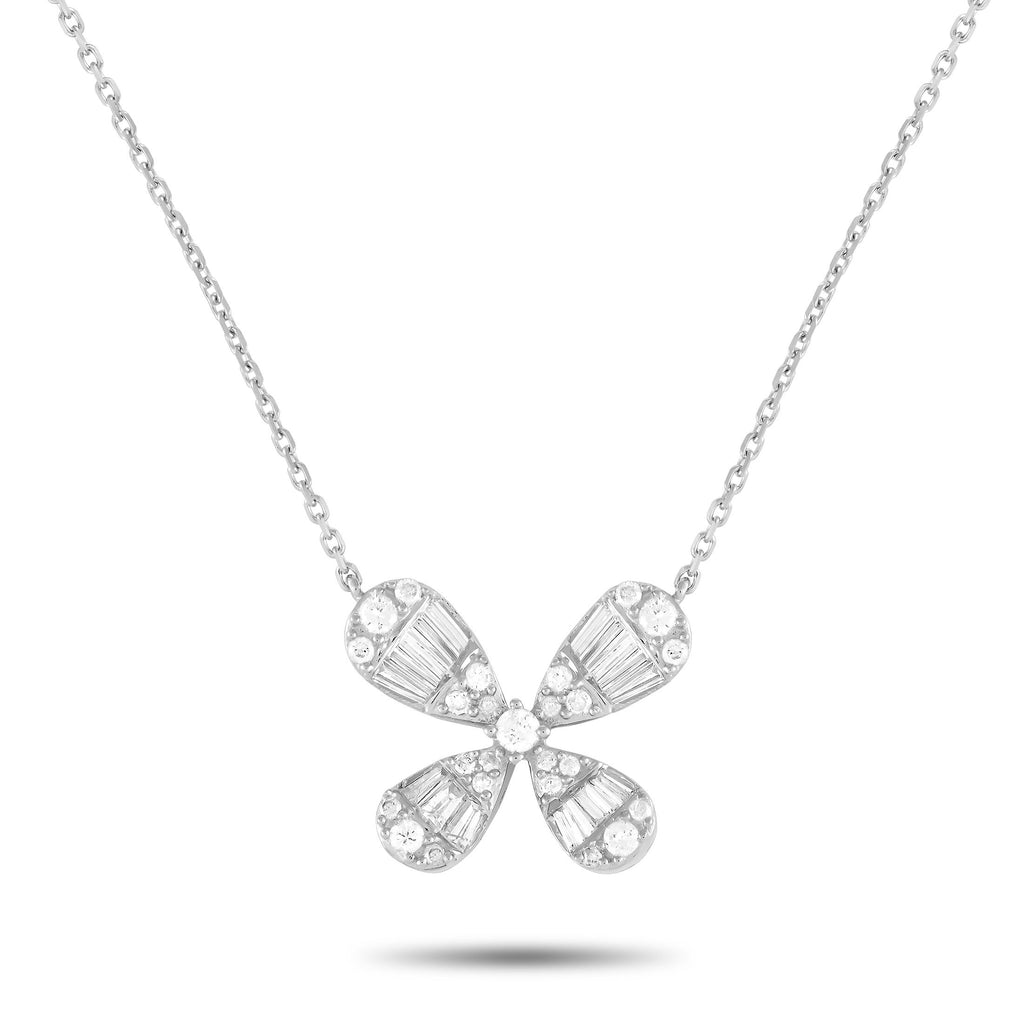 Exclusive 14K White Gold 0.75ct Diamond Four Petal Flower Necklace – Delicate and feminine, this diamond necklace has an easy