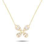 Exclusive 14K Yellow Gold 0.75ct Diamond Four Petal Flower Necklace – Delicate and feminine, this diamond necklace has an eas