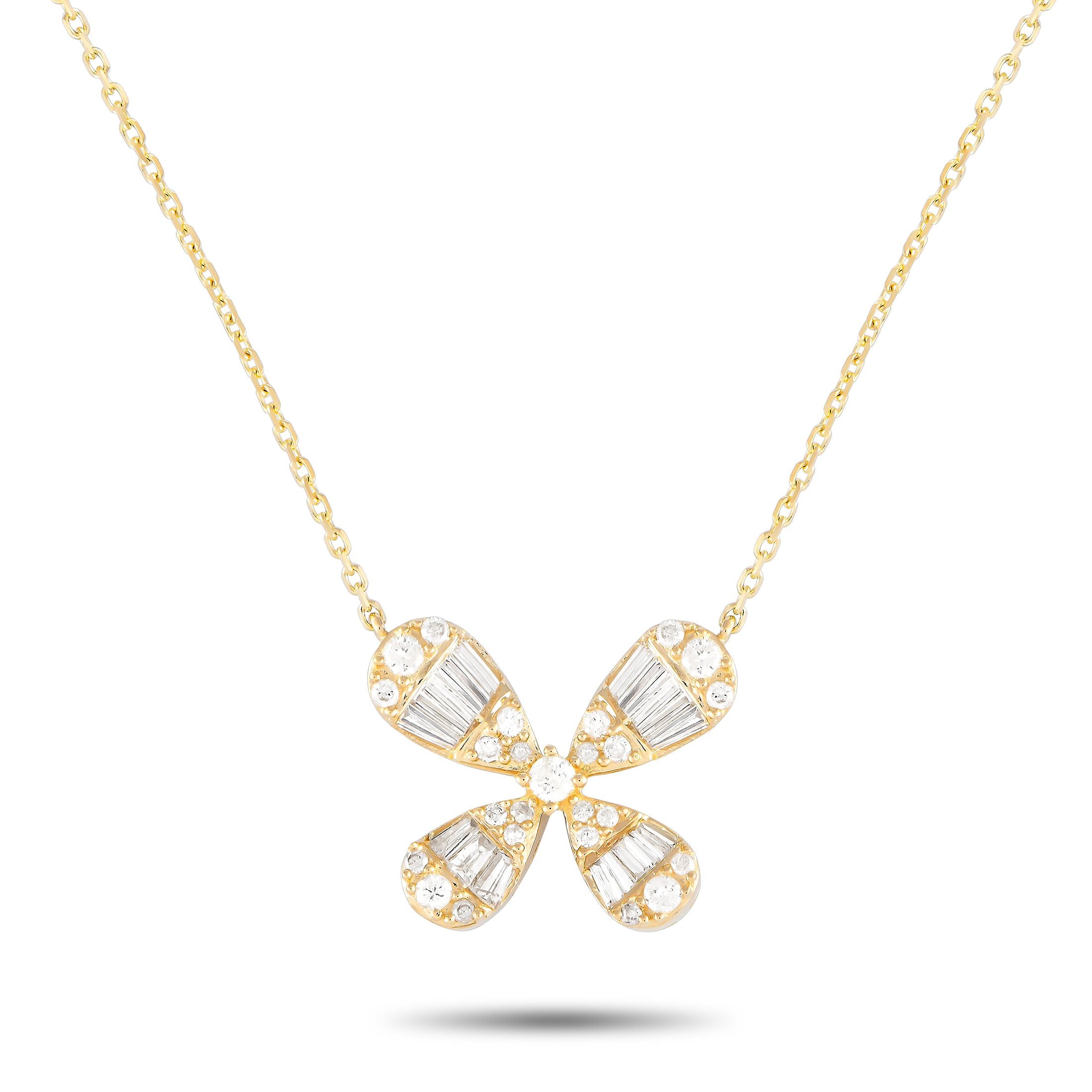 Exclusive 14K Yellow Gold 0.75ct Diamond Four Petal Flower Necklace – Delicate and feminine, this diamond necklace has an eas