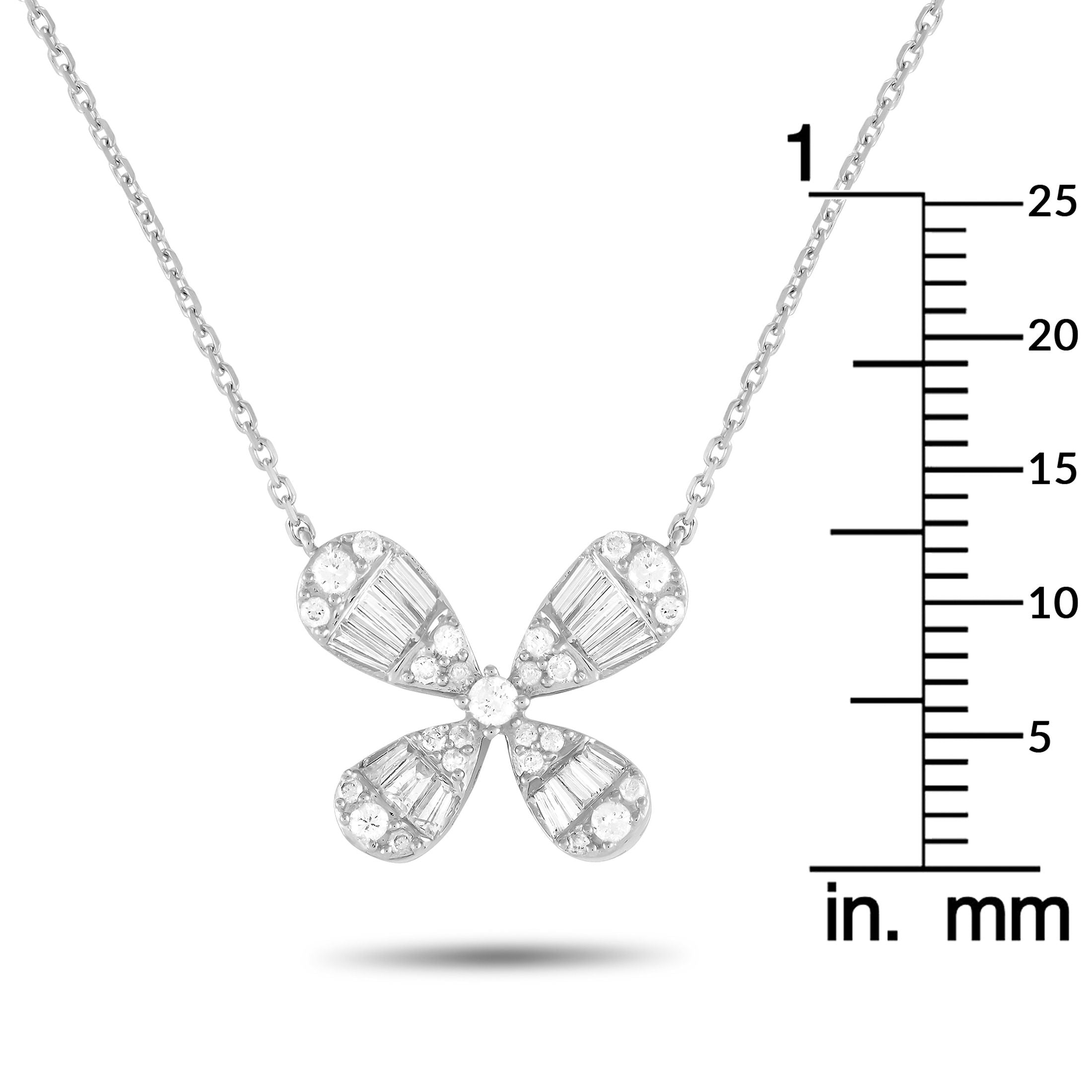 Exclusive 14K White Gold 0.75ct Diamond Four Petal Flower Necklace