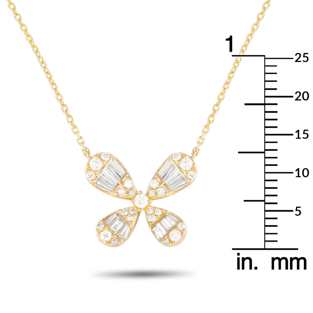 Exclusive 14K Yellow Gold 0.75ct Diamond Four Petal Flower Necklace