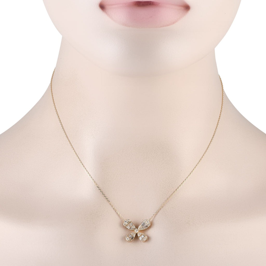 Exclusive 14K Yellow Gold 0.75ct Diamond Four Petal Flower Necklace