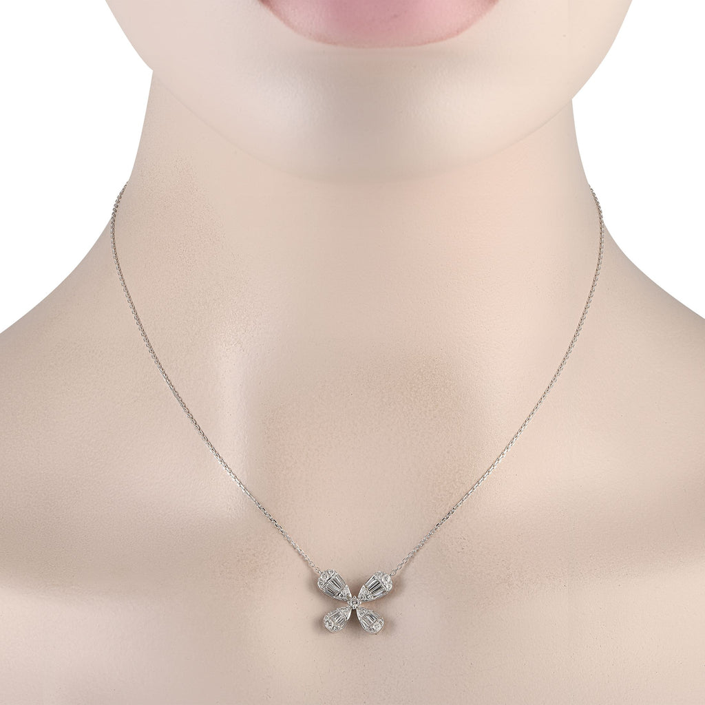 Exclusive 14K White Gold 0.75ct Diamond Four Petal Flower Necklace