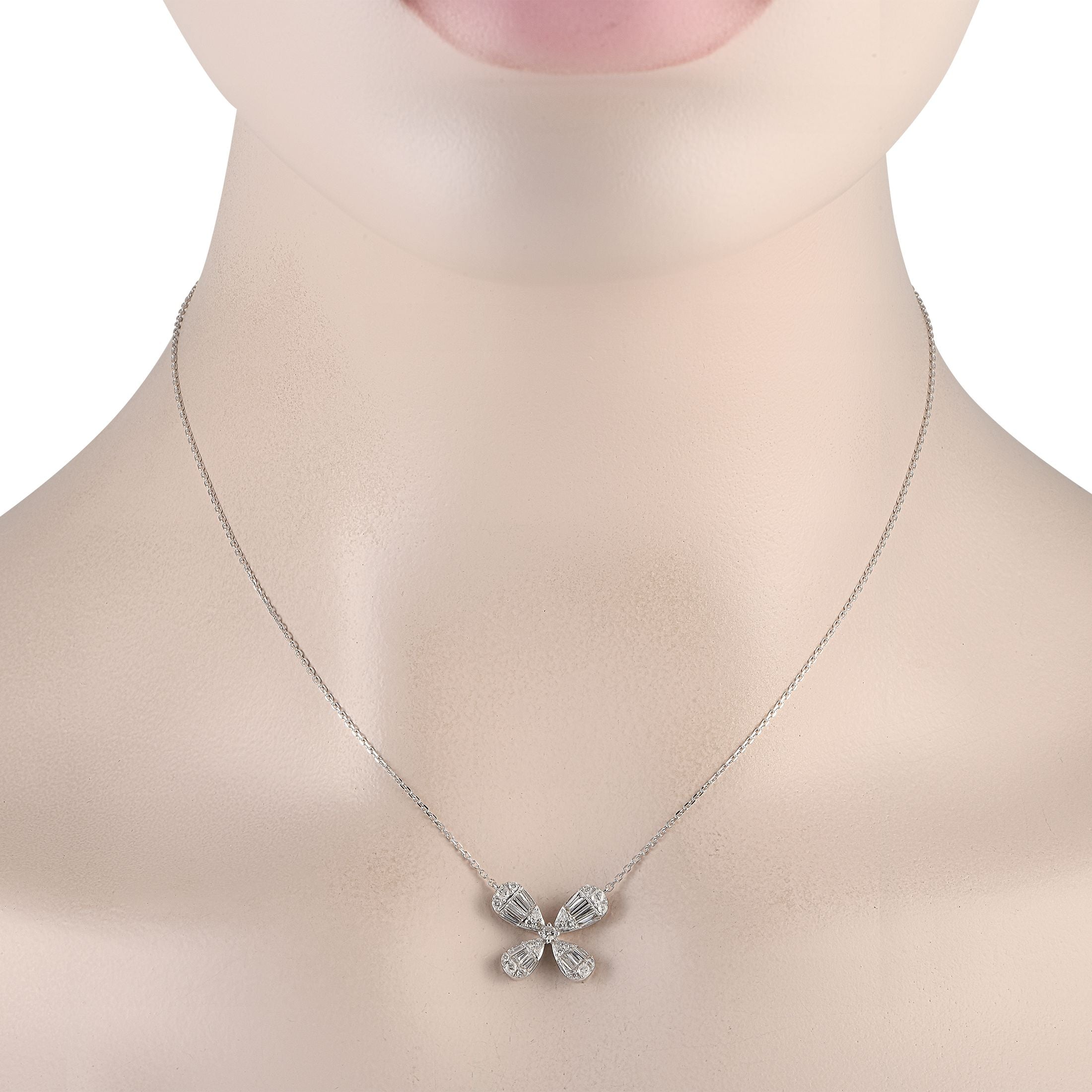 Exclusive 14K White Gold 0.75ct Diamond Four Petal Flower Necklace