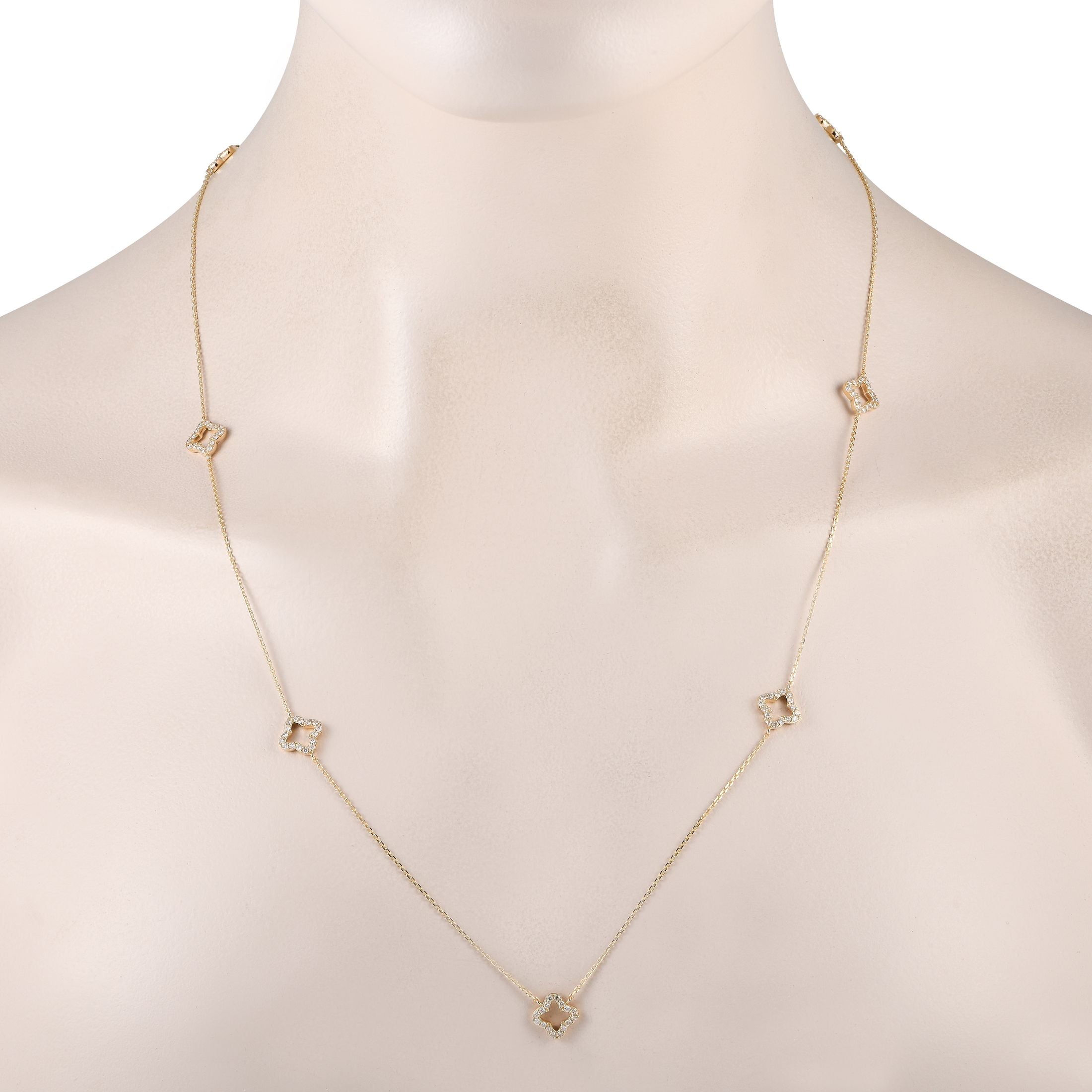 Exclusive 14K Yellow Gold 1.0ct Diamond Quatrefoil Station Necklace