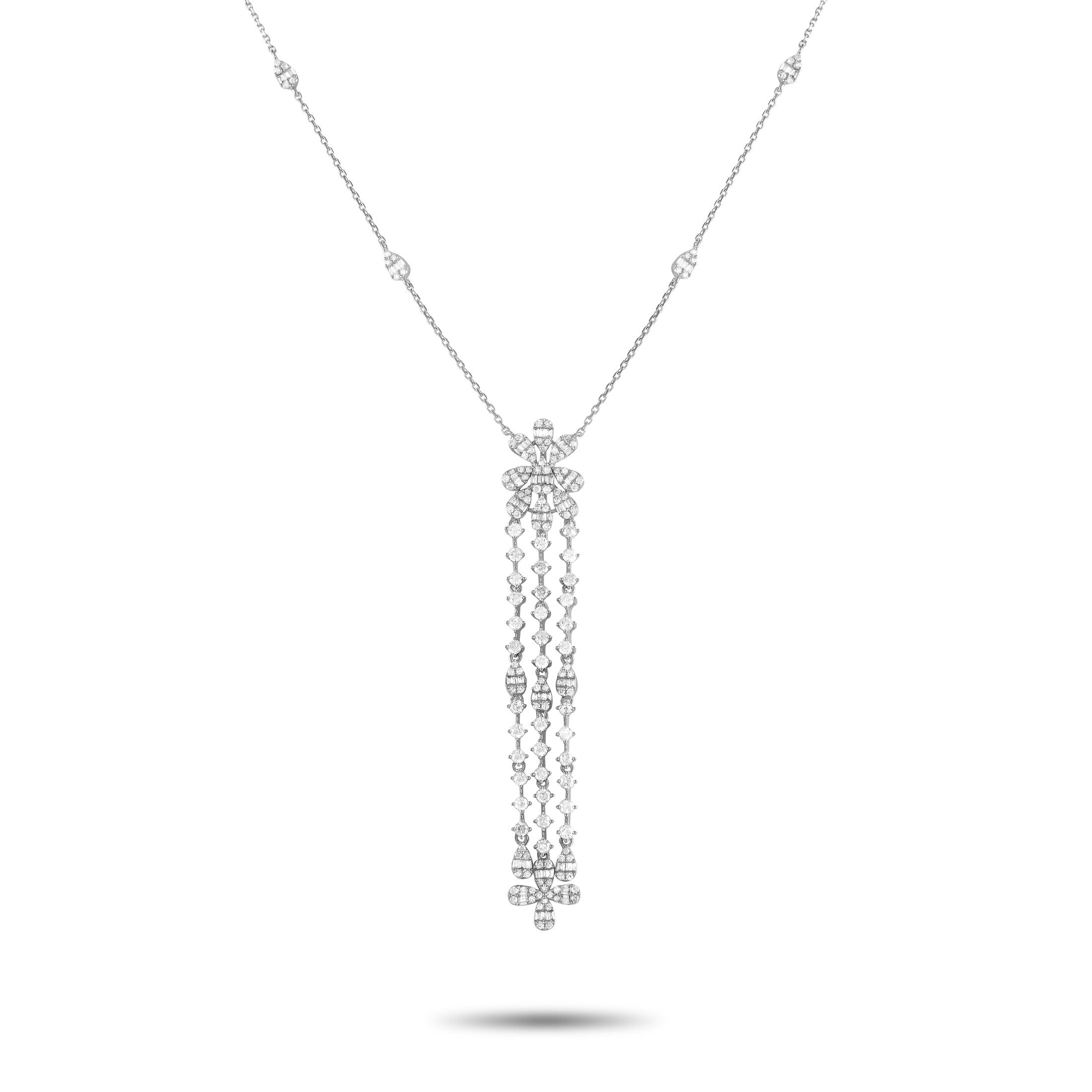 Exclusive 14K White Gold 2.0ct Diamond Necklace – Add balance to a bold and statement-making outfit with this Y-shaped neckla