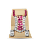 14K Yellow Gold Diamond and Ruby Retro Brooch