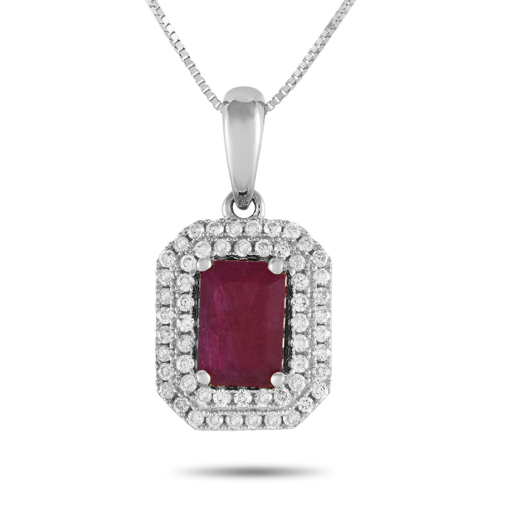 Exclusive 14K White Gold 0.24ct Diamond and Emerald-Cut Ruby Necklace PD4-15905WRU – Here is a necklace that will update your