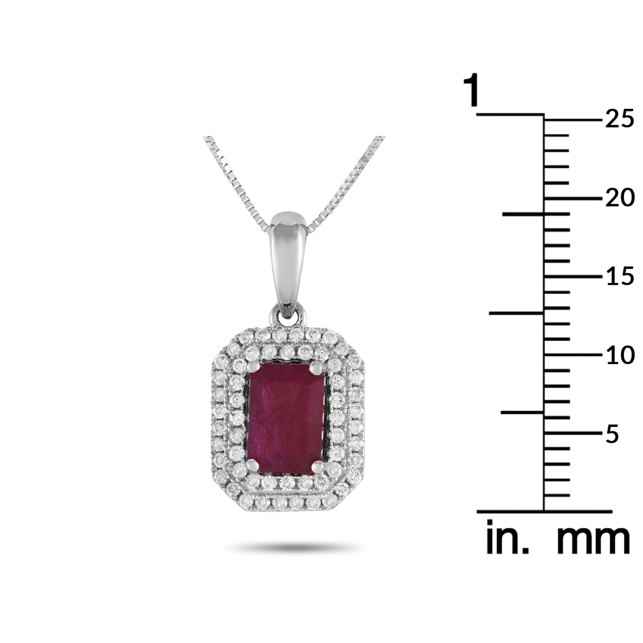 Exclusive 14K White Gold 0.24ct Diamond and Emerald-Cut Ruby Necklace