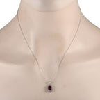 Exclusive 14K White Gold 0.24ct Diamond and Emerald-Cut Ruby Necklace