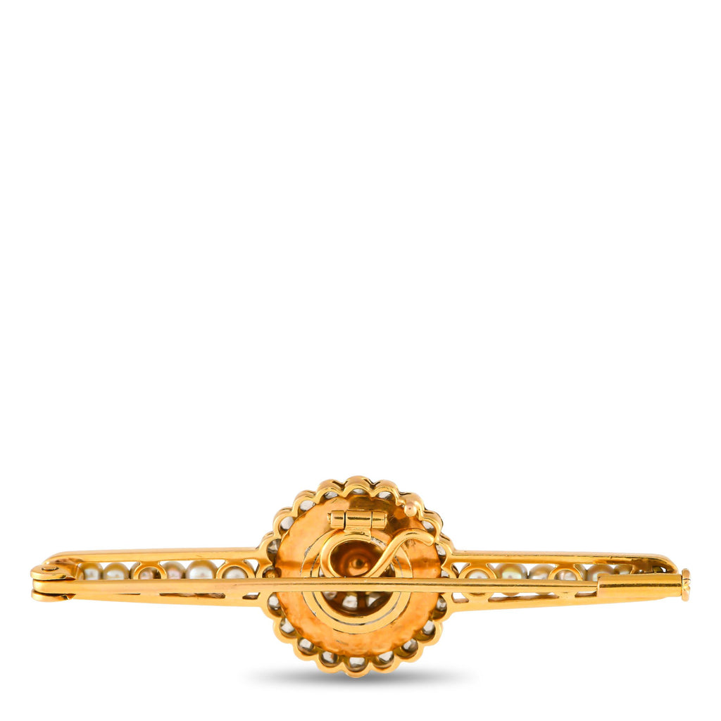 Exclusive 14K Yellow Gold Diamond and Seed Pearl Brooch