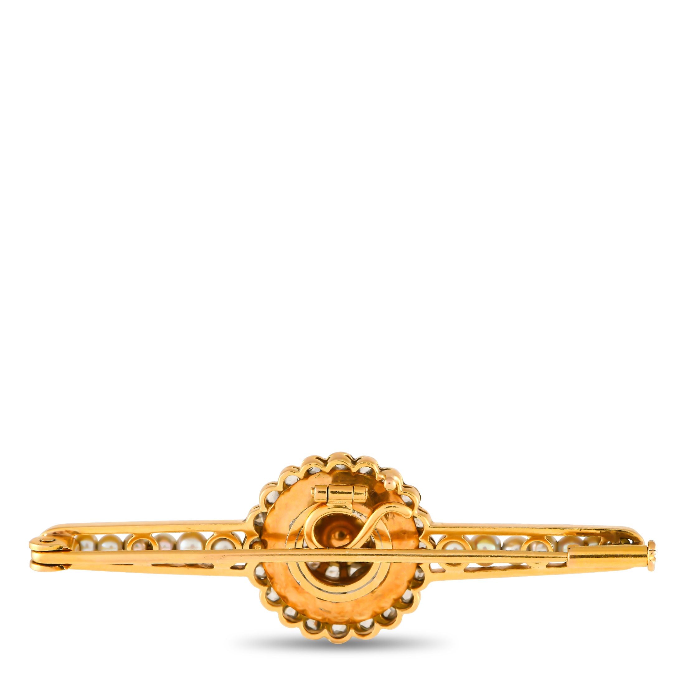 Exclusive 14K Yellow Gold Diamond and Seed Pearl Brooch
