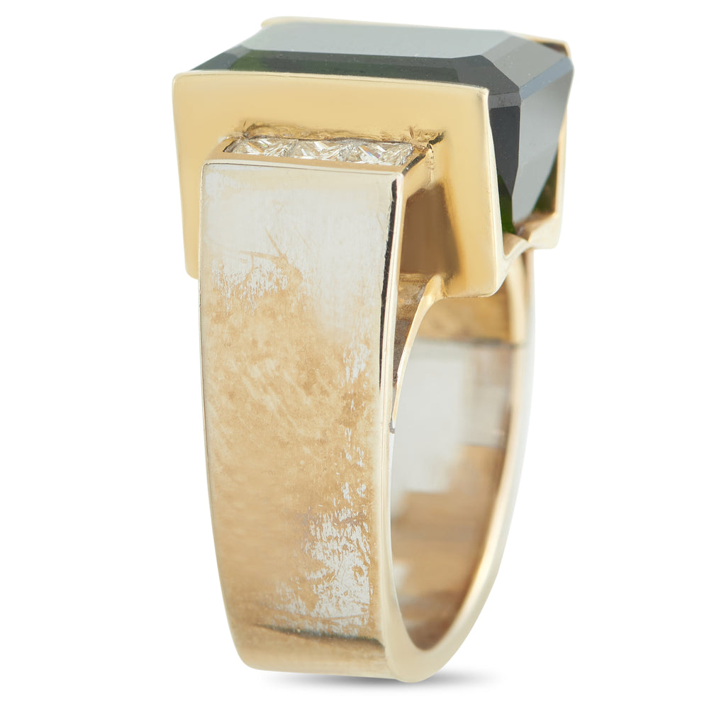 14K Yellow Gold 0.60ct Diamond and Tourmaline Ring