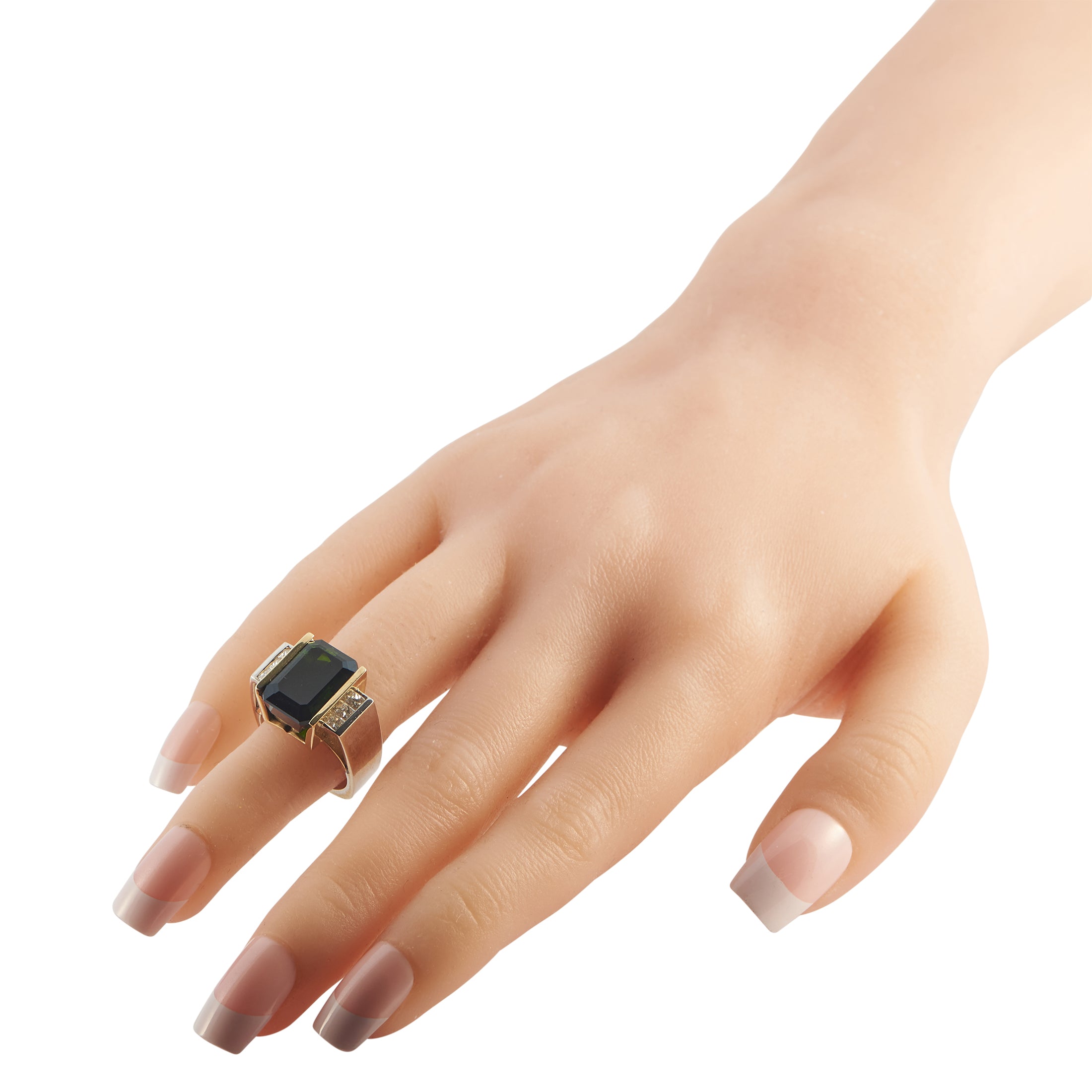 14K Yellow Gold 0.60ct Diamond and Tourmaline Ring