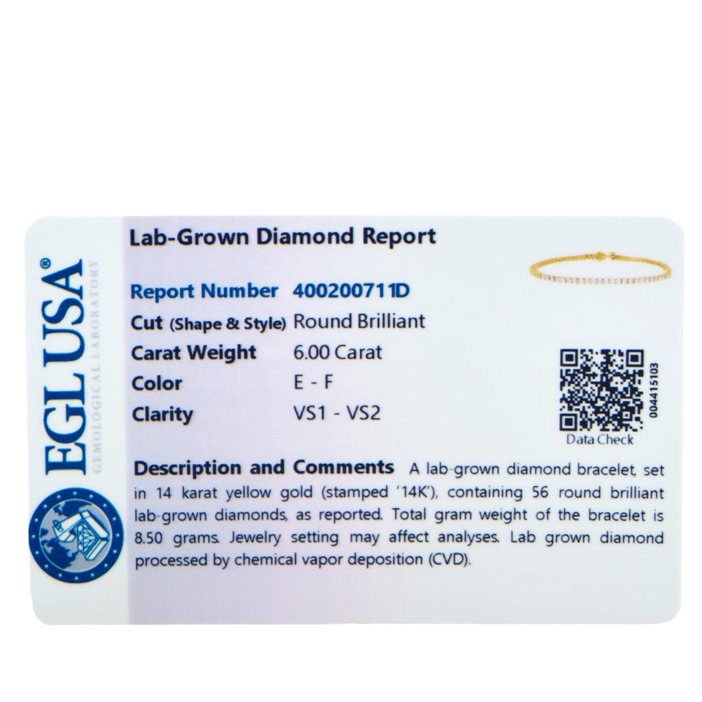 14K Yellow Gold 6.0ct Lab-Grown Diamond Tennis Bracelet