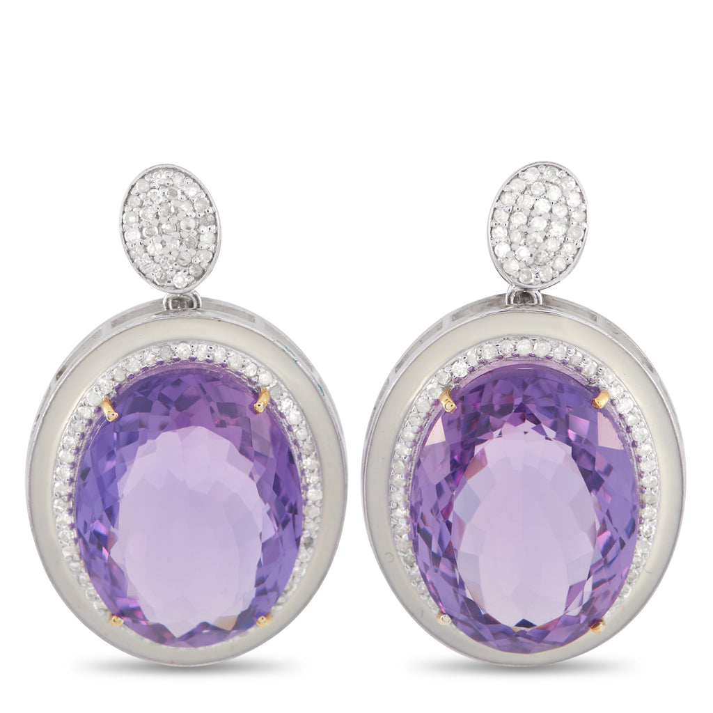 14K Yellow Gold and Silver 1.0ct Diamond and Amethyst Earrings