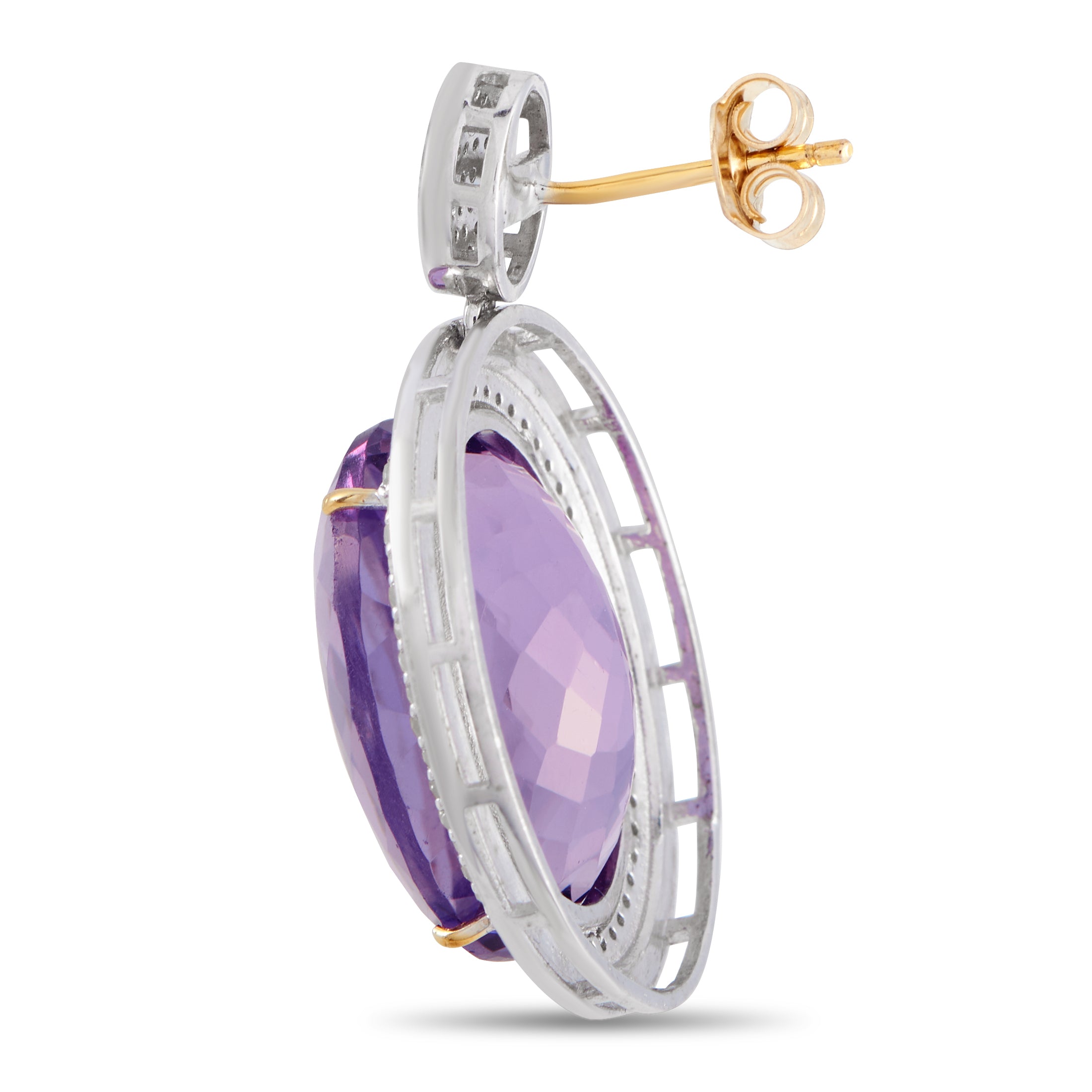 14K Yellow Gold and Silver 1.0ct Diamond and Amethyst Earrings