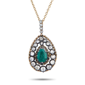 14K Yellow Gold Silver 1.0ct Diamond and Emerald Necklace