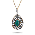 14K Yellow Gold Silver 1.0ct Diamond and Emerald Necklace