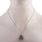 14K Yellow Gold Silver 1.0ct Diamond and Emerald Necklace