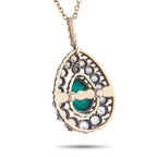14K Yellow Gold Silver 1.0ct Diamond and Emerald Necklace