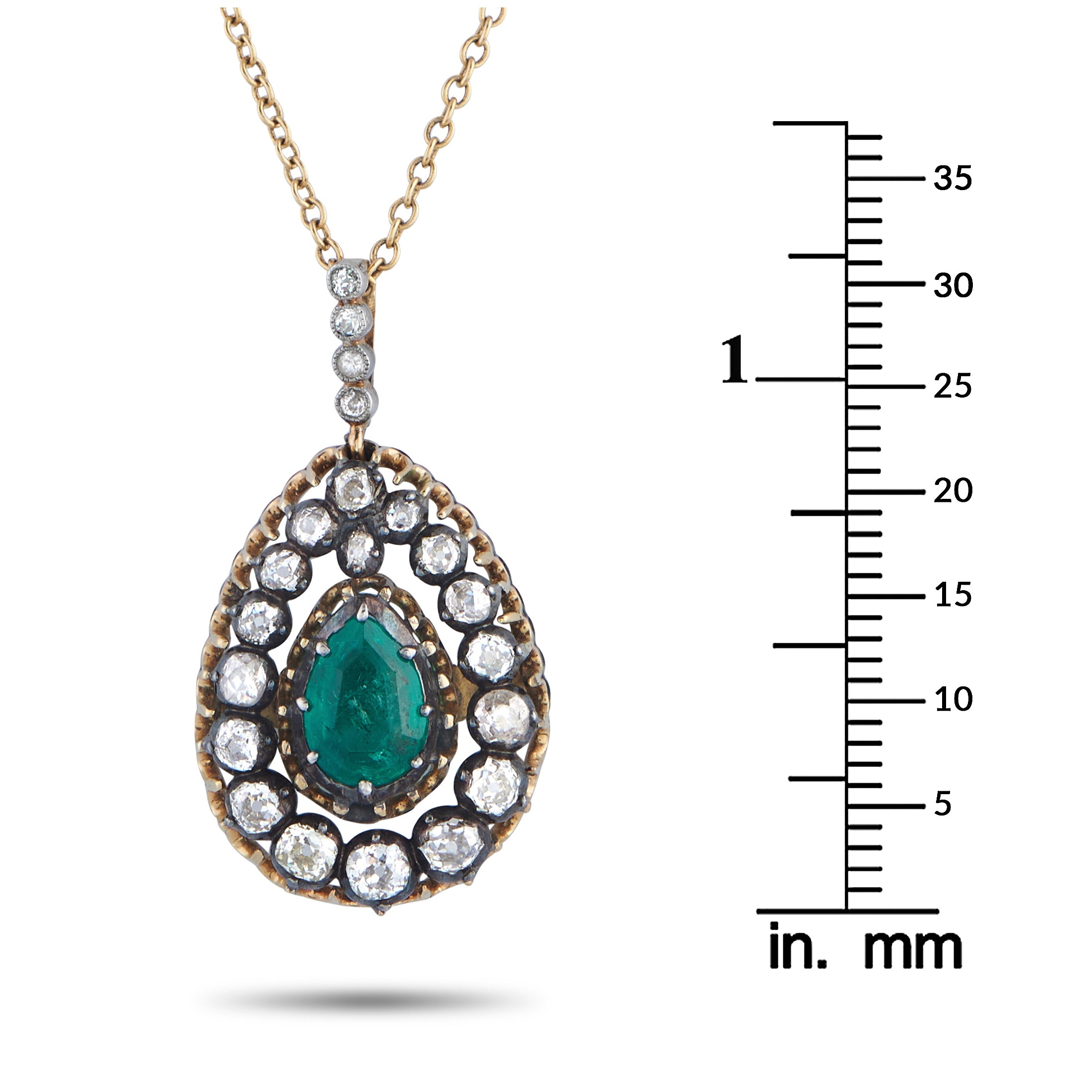 14K Yellow Gold Silver 1.0ct Diamond and Emerald Necklace