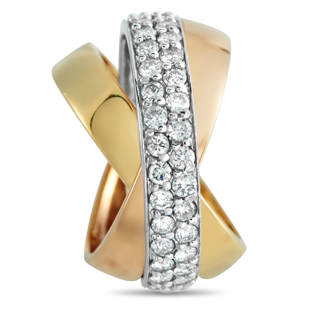 18K Rose, Yellow, and White Gold 1.70ct Diamond Three-Band