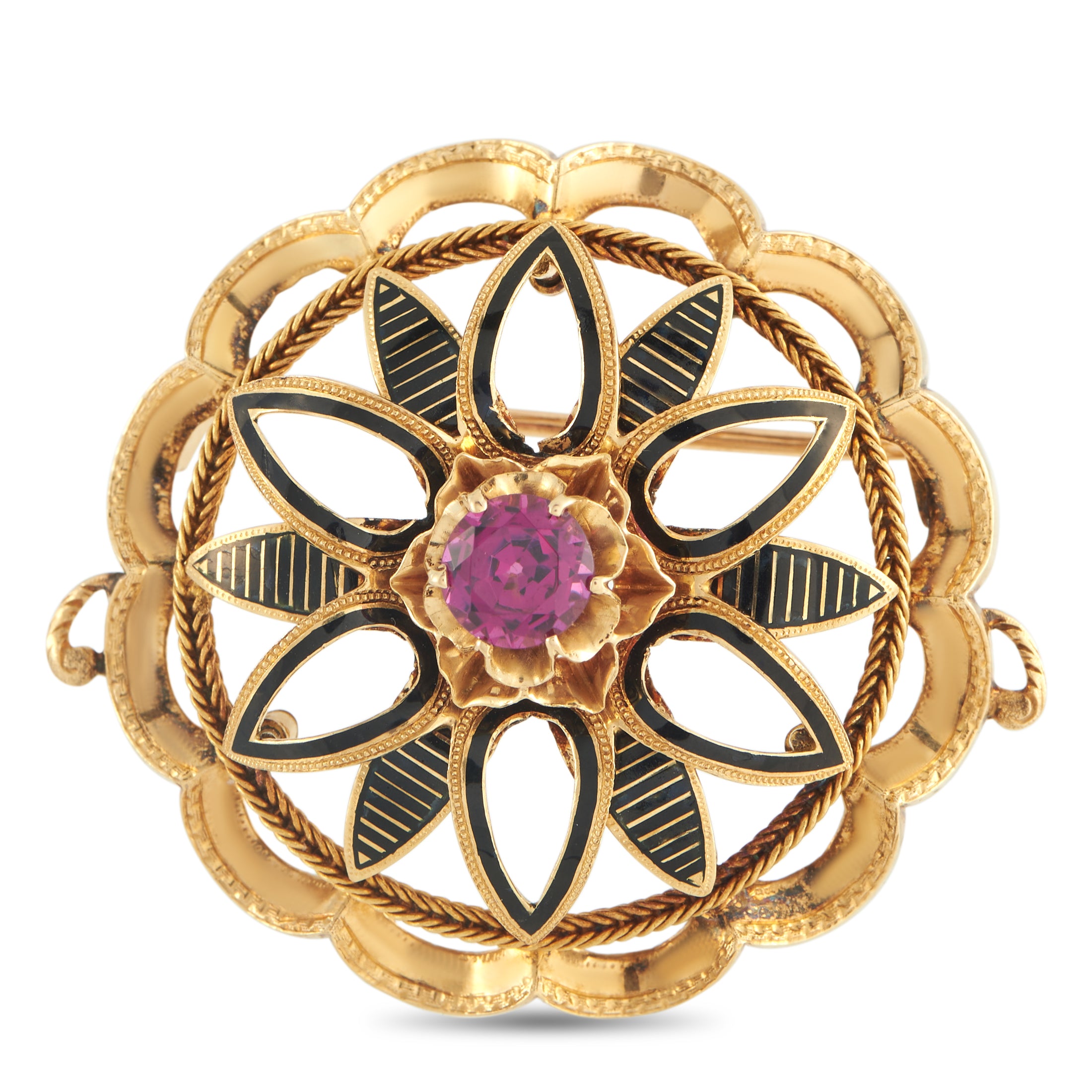 18K Rose Gold Grape Garnet French Wreath Brooch