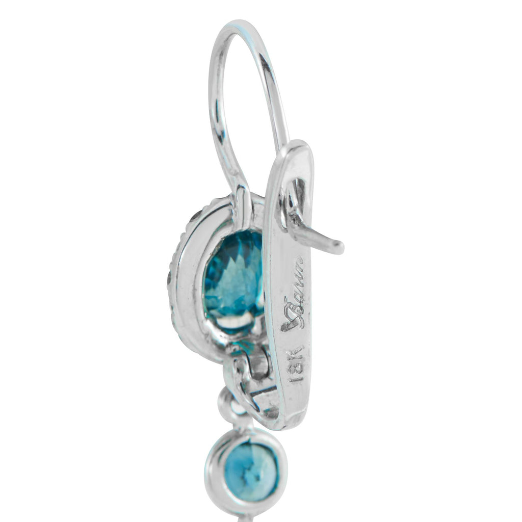 18K White Gold 0.72ct Diamond, Blue Zircon, and Tourmaline Earrings