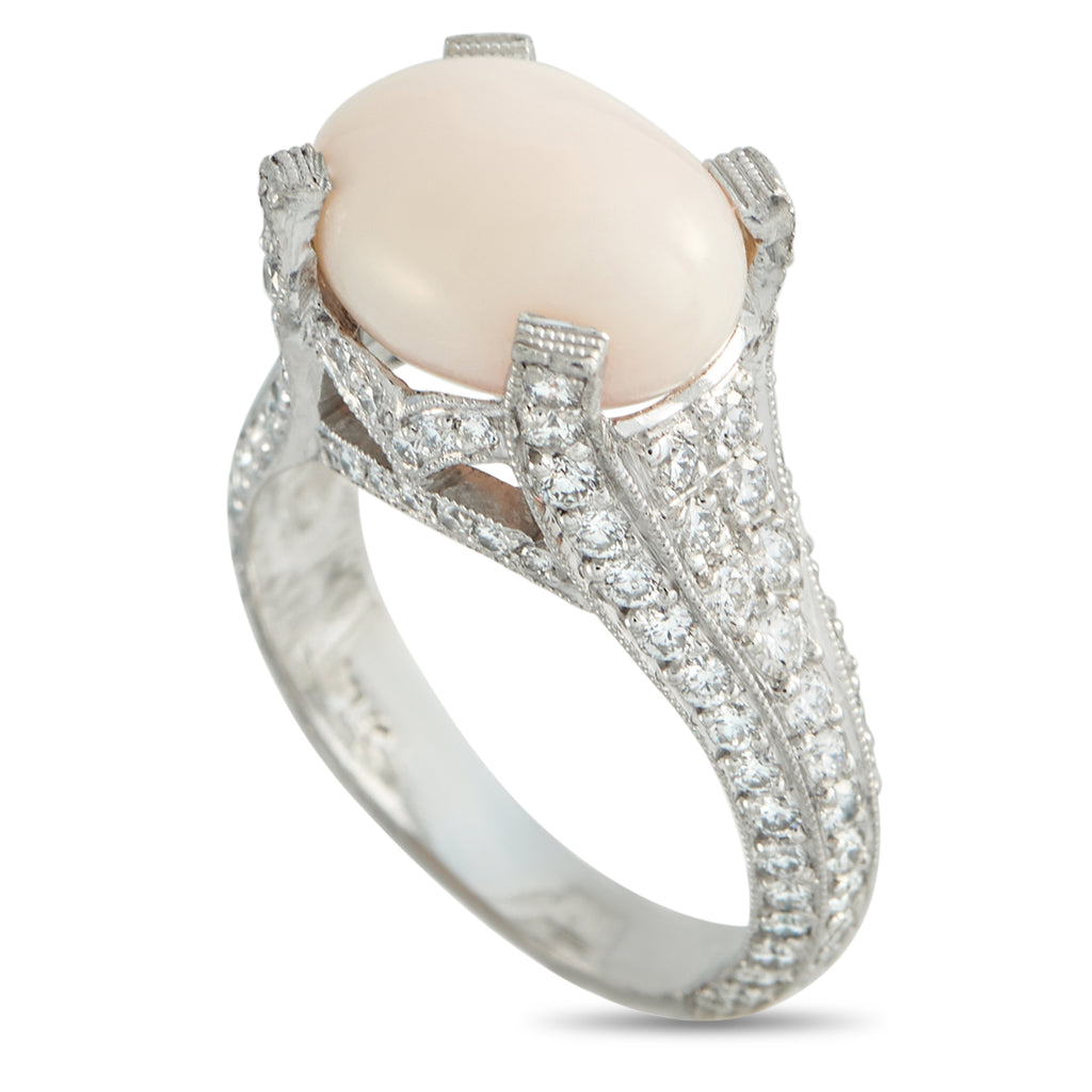18K White Gold 1.50ct Diamond and Conch Pearl Ring