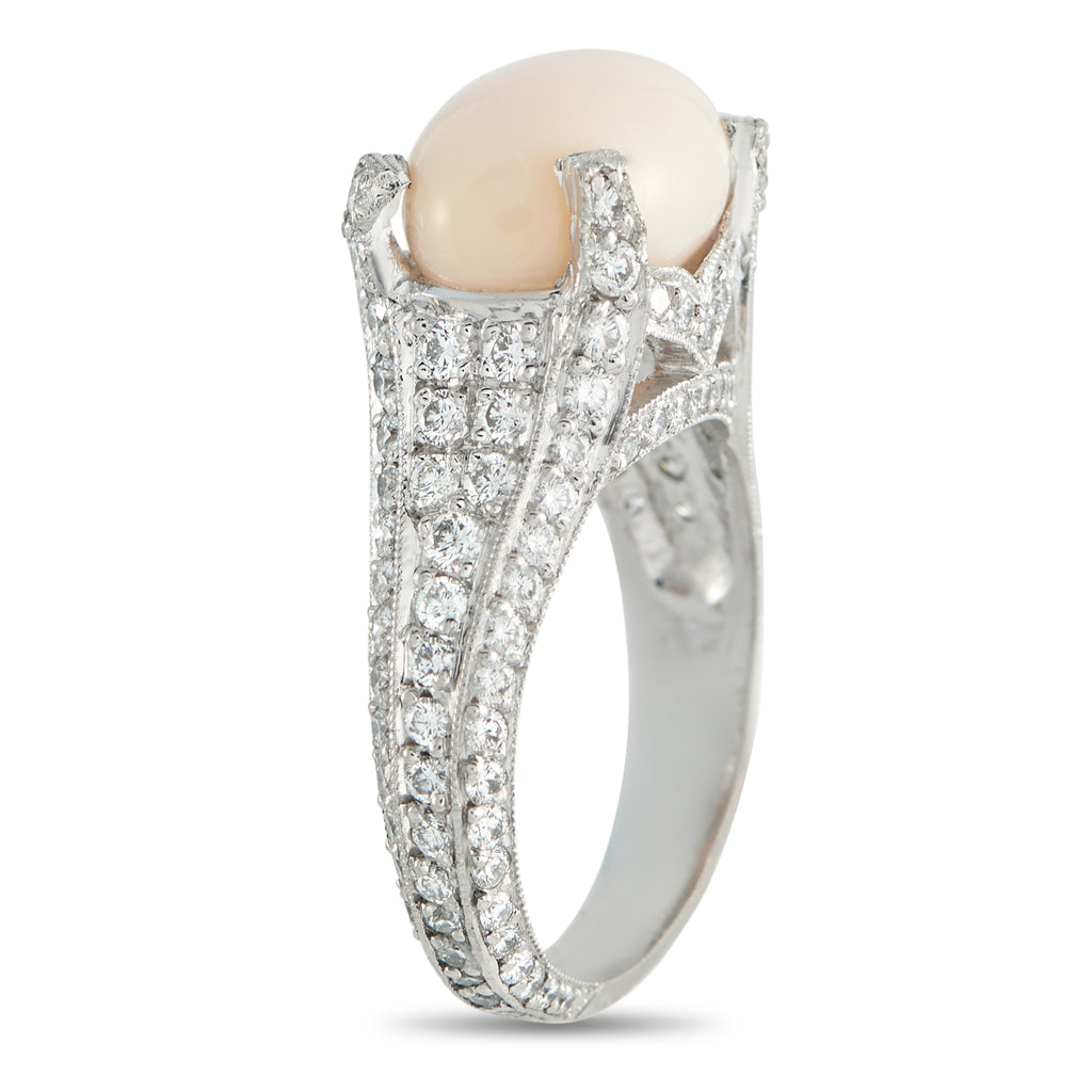 18K White Gold 1.50ct Diamond and Conch Pearl Ring