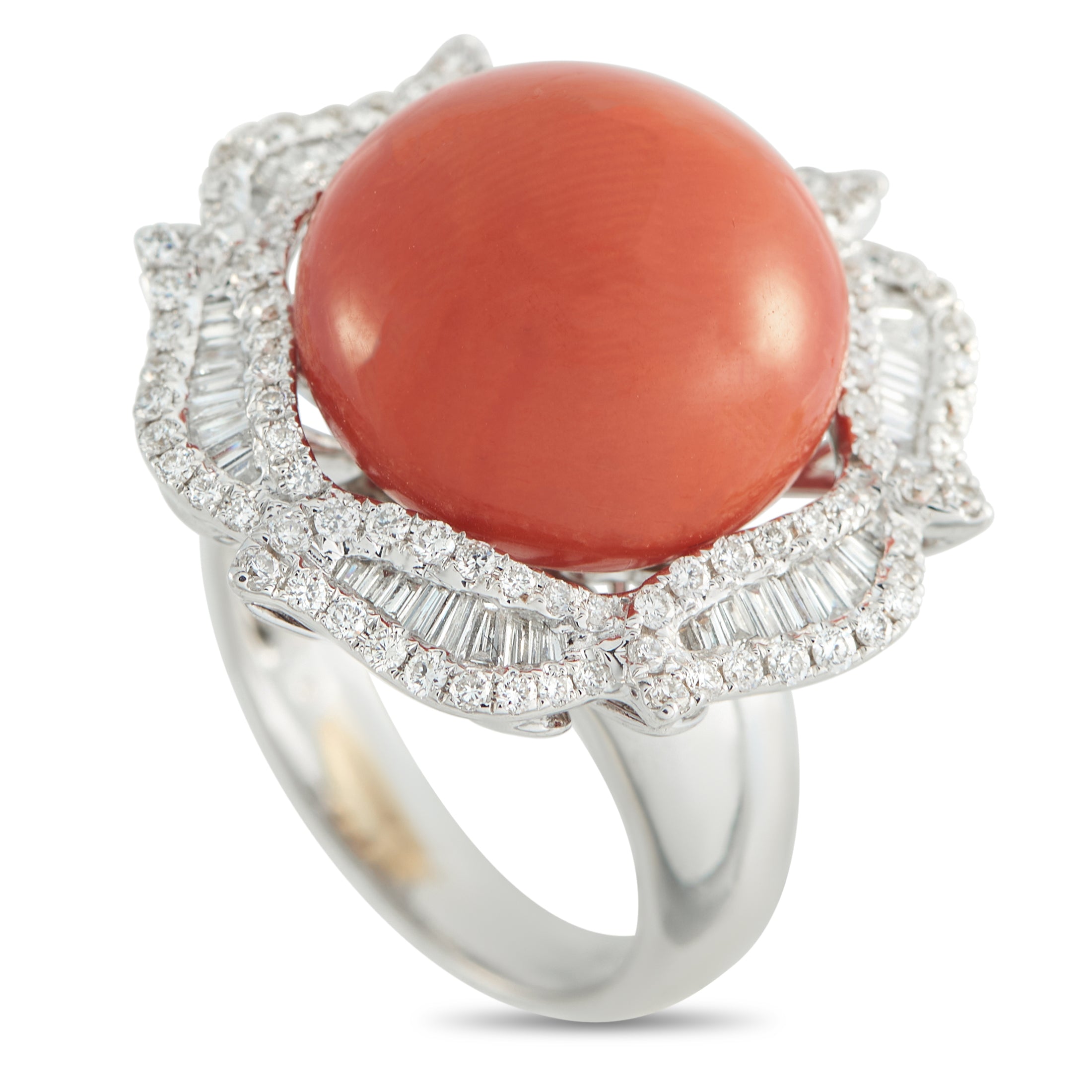18K White Gold 1.89ct Diamond and Coral Ring