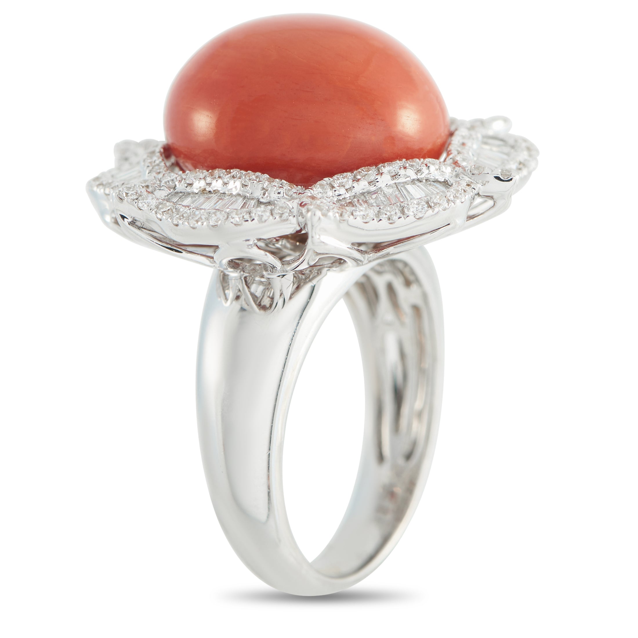 18K White Gold 1.89ct Diamond and Coral Ring