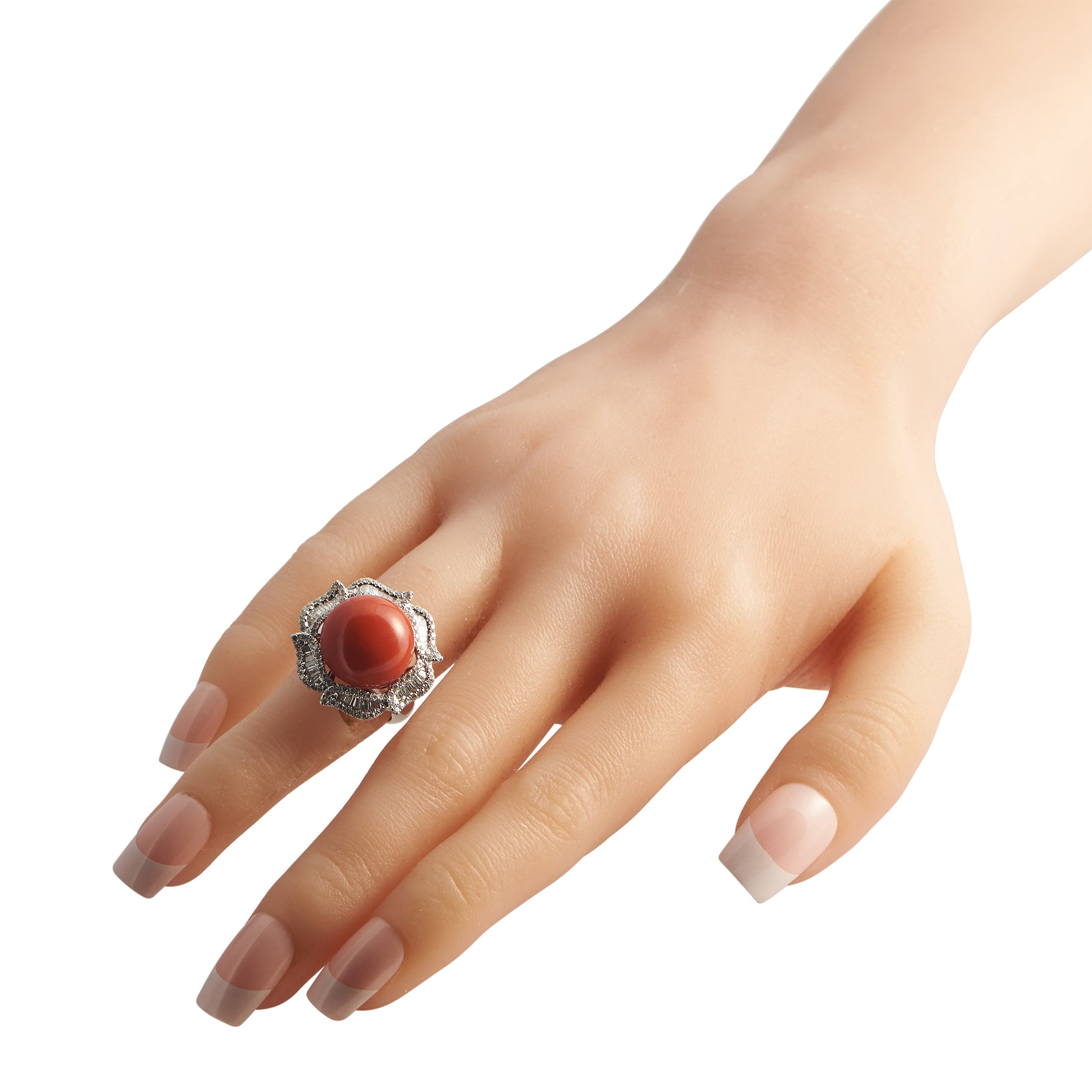 18K White Gold 1.89ct Diamond and Coral Ring