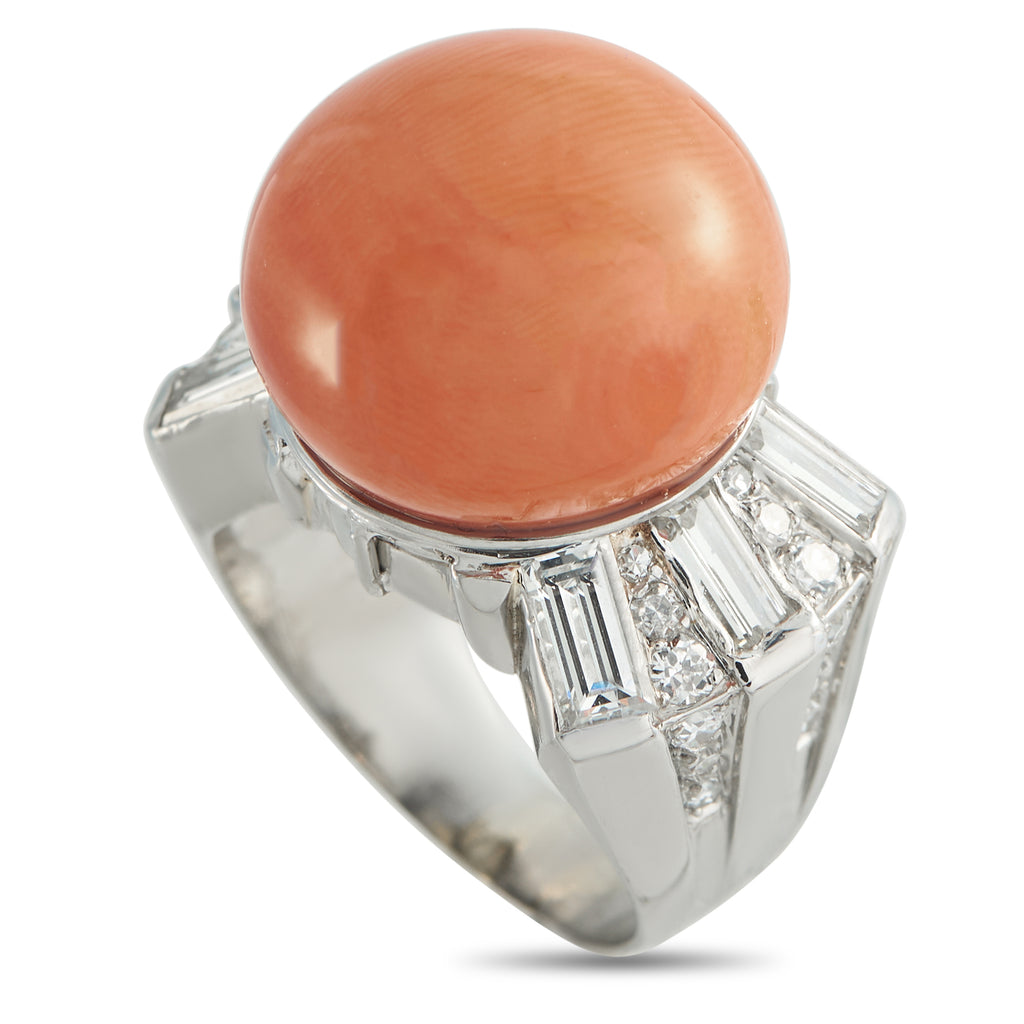 18K White Gold 1.38ct Diamond and Coral Ring