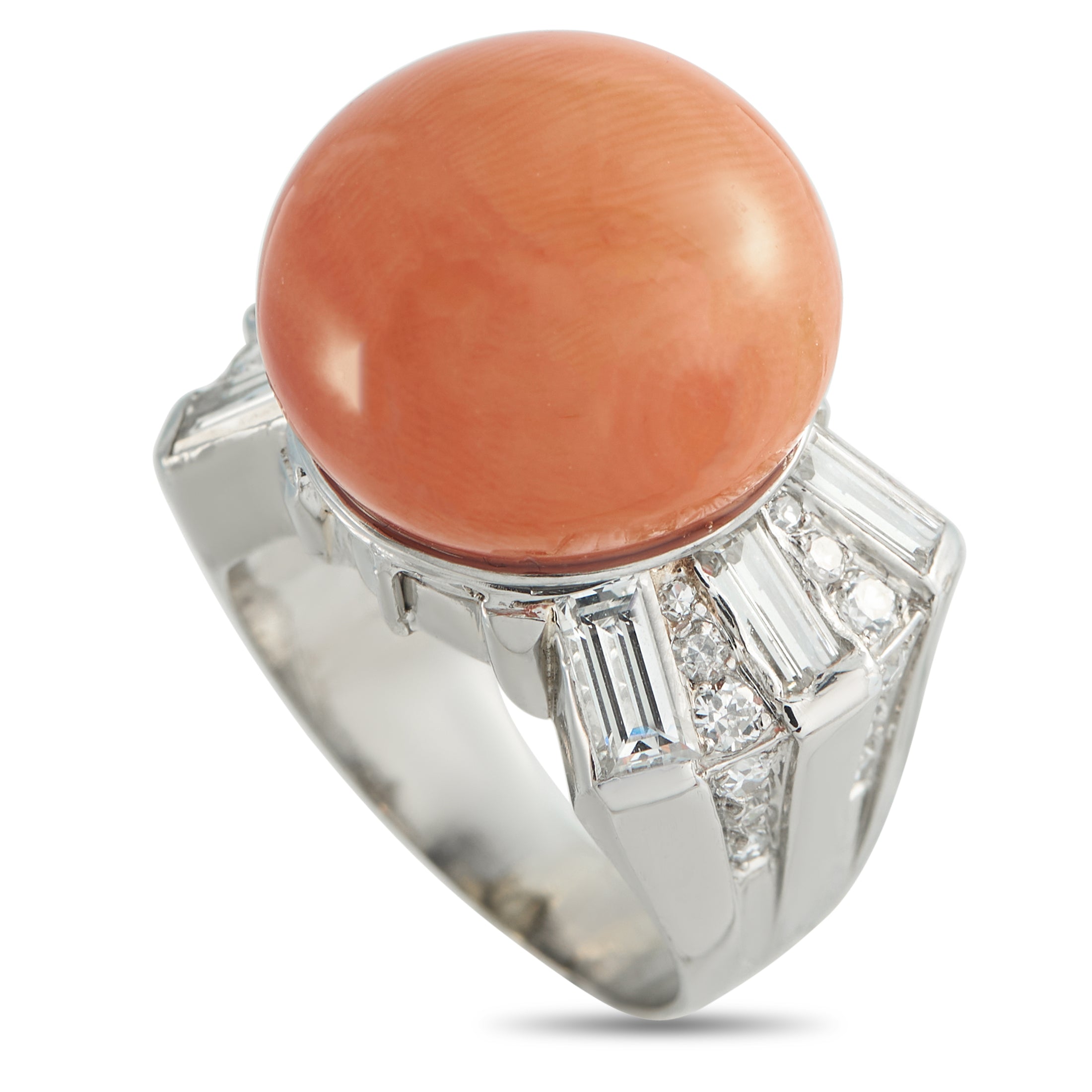 18K White Gold 1.38ct Diamond and Coral Ring
