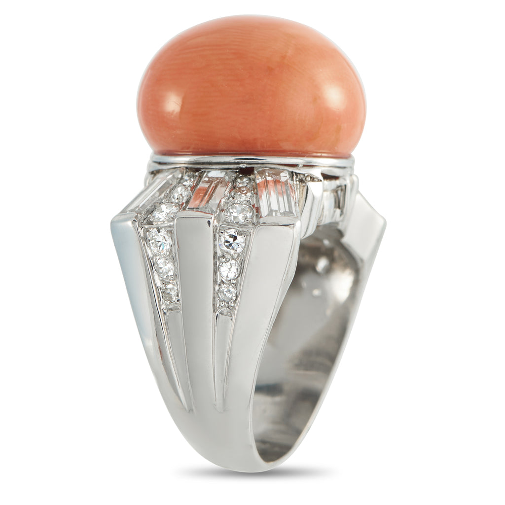 18K White Gold 1.38ct Diamond and Coral Ring