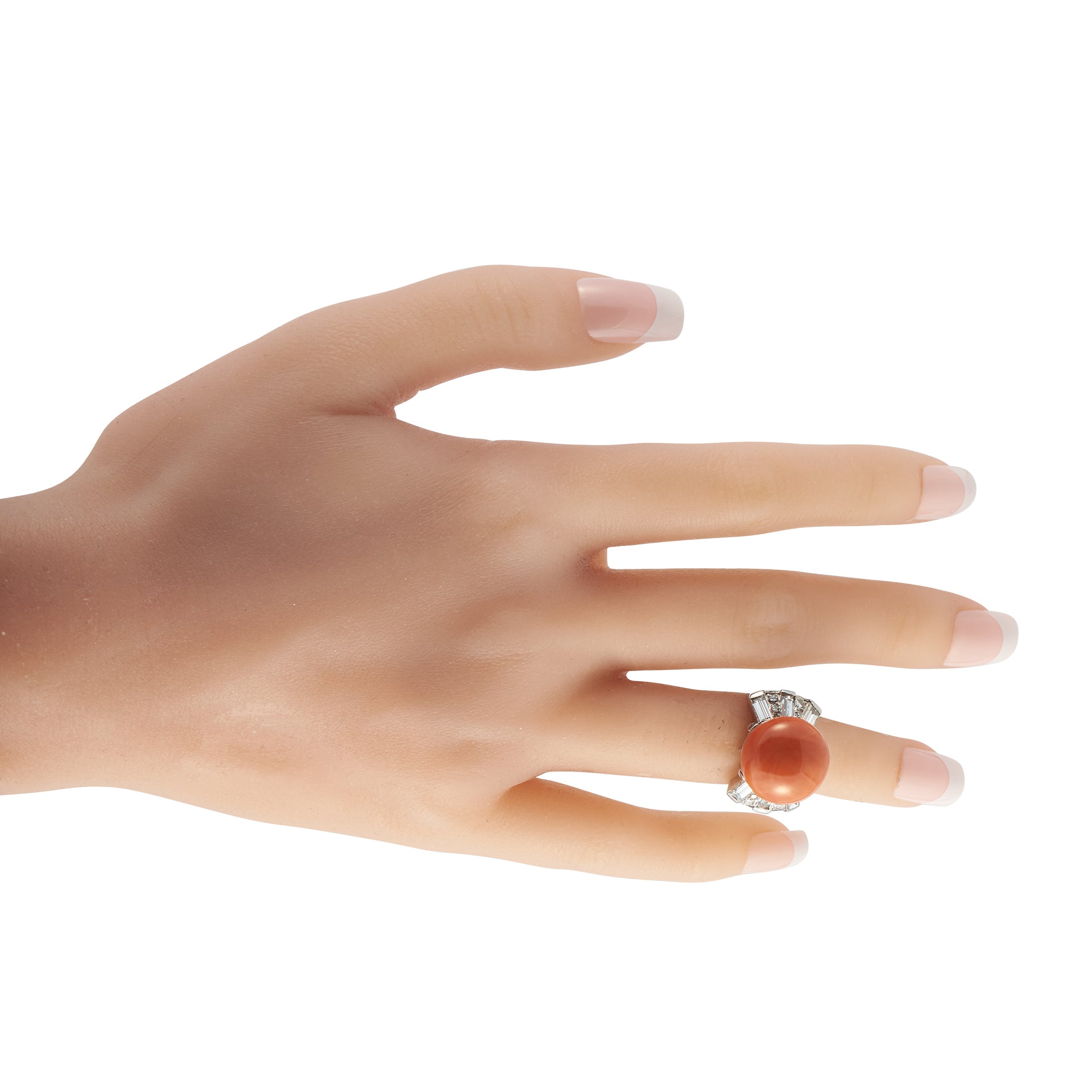 18K White Gold 1.38ct Diamond and Coral Ring