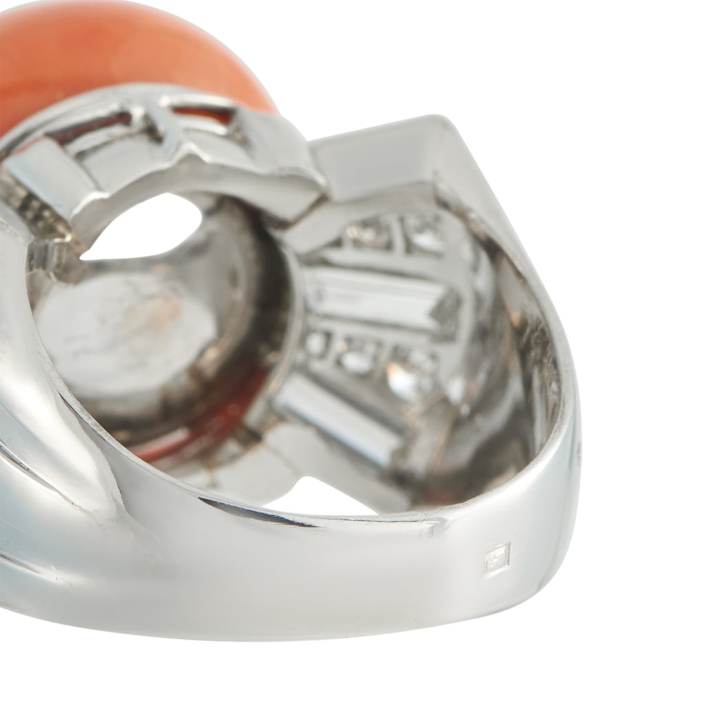 18K White Gold 1.38ct Diamond and Coral Ring
