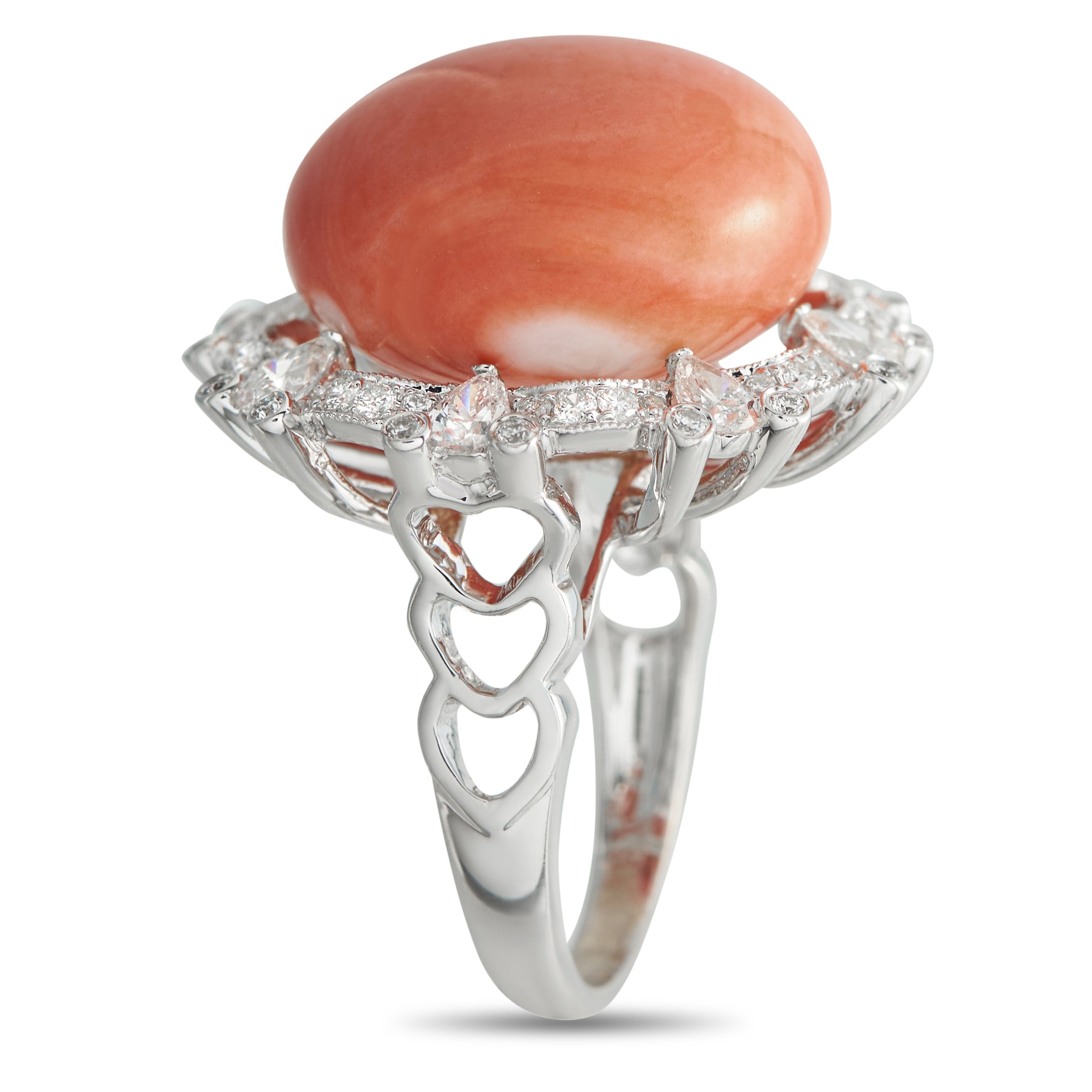 18K White Gold 1.87ct Diamond and Coral Ring