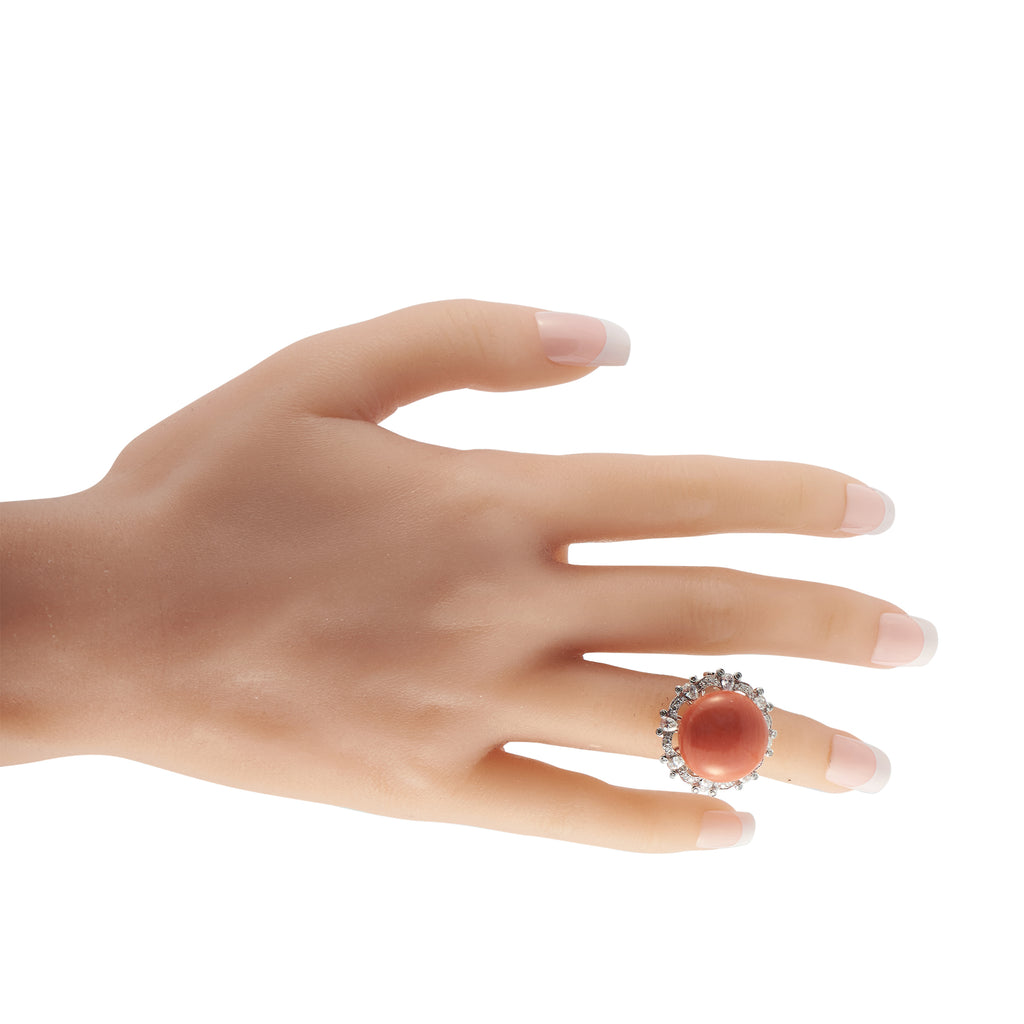 18K White Gold 1.87ct Diamond and Coral Ring