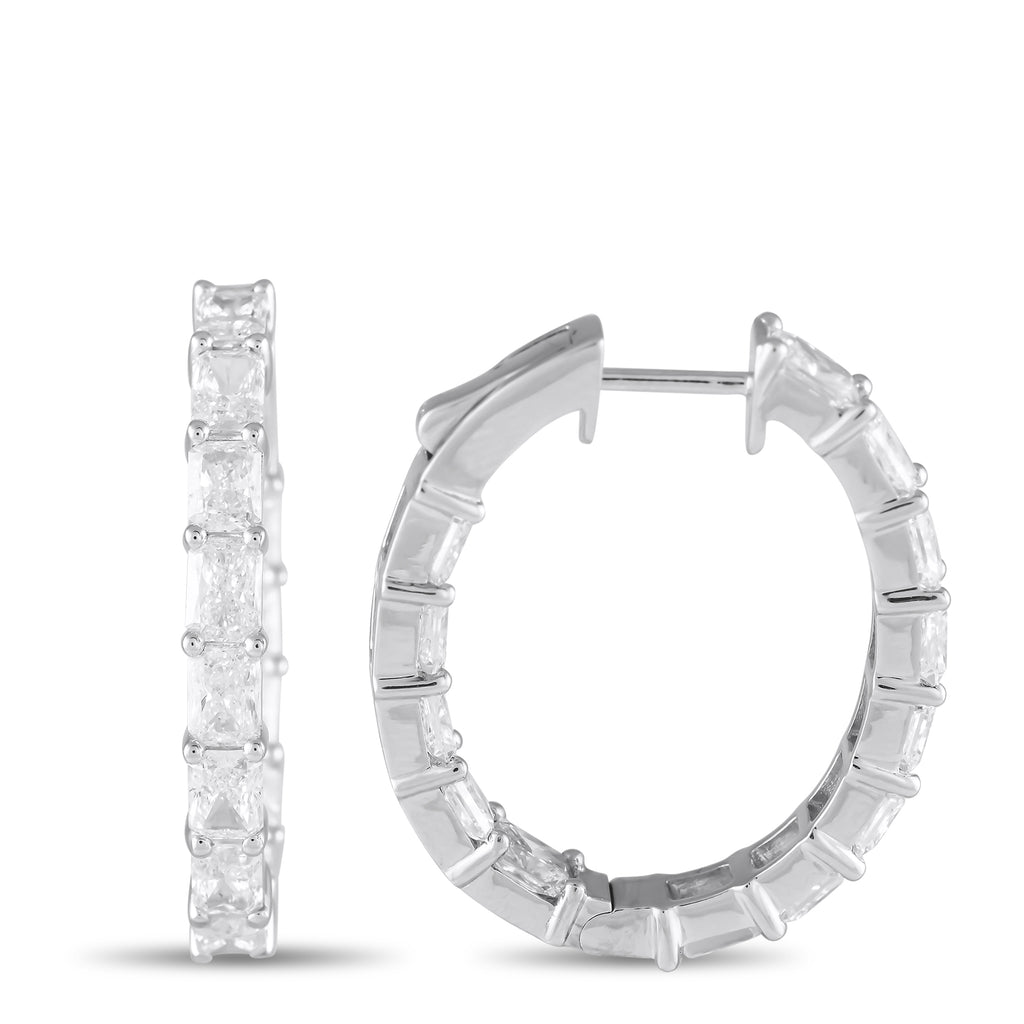 18K White Gold 5.10ct Diamond Radiant Cut Inside-Out Hoop Earrings